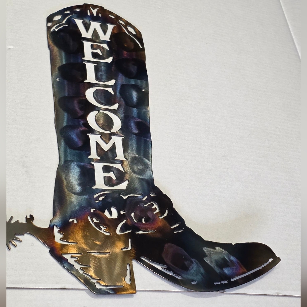 New Metal Cowboy Boot Welcome Sign Western Decor